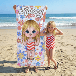 Personalised Cartoon Character Quick Dry Microfiber Beach Towel and Drawstring Bag Set with Name Summer Holiday Beach Party Gift for Family Friends