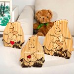 Personalized Wooden Red Heart Cute Hugging Bear Family Puzzle with 2-8 Names Desk Decor Birthday Mother's Day Gift for Mother Grandma Family