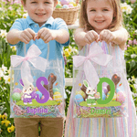 Gepersonaliseerd Roze Strik Schattig Konijn Paasei Transparant Geschenktasje met Naam en Voorletter Dagelijks Gebruik Paasgeschenk voor Jongens Meisjes Kinderen