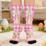 Personalized Cute Easter Bunny Eggs Flower Plaid Design Soft Kid Adult Mid-Calf Socks Daily Wear Easter Gift for Kids Family