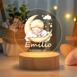 Luz nocturna personalizada de acrílico con nombre luna y nube base de madera decoración de dormitorio regalo de cumpleaños para niños y niñas
