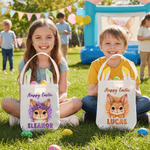 Personalized Cute Leopard Print Easter Bunny Design Reusable Easter Basket with Name and Bunny Ears Eggs Hunting Happy Easter Gift for Kids