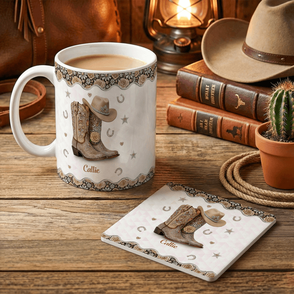 Personalised Lady's Boots Mug Multicolour 11/15 oz Ceramic Mug with Name and Coaster Daily Use Birthday Gift for Women Horse Owners