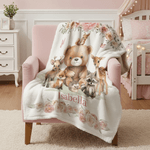 Personalized Cute Floral Jungle Animal Multicolour Soft Throw Blanket with Name Home Decor Daily Use Birthday Gift for Kids