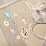 Gepersonaliseerde Transparante Cadeauzak met Roze Strik met Paaseieren en Paashaasmotief met Naam en Initiaal Paasfeestjes Cadeau voor Kinderen