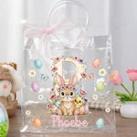 Personlig rosa sløyfebånd Fargerike påskeegg kaninkyllinger Klar gavepose med navn og initialer Påskefestgaver Gave til barn