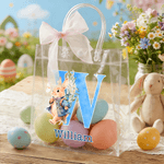 Personalized Cute Easter Bunny Transparent Gift Bag with Name and Initial Easter Party Favors Gift for Kids