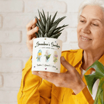 Personalized Birth Flower Plant Ceramic Pot and Bamboo Base with Name Mother's Day Gift for Grandma Mommy