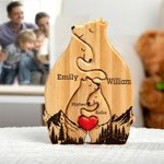 Personalized Wooden Red Heart Cute Hugging Bear Family Puzzle with 2-8 Names Desk Decor Birthday Mother's Day Gift for Mother Grandma Family