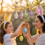 Personalized Cute Bunny Chick Multicolor Plastic Hanging Easter Egg Ornaments with Name Pack of 12 Pcs Home Outside Decor Easter Gift for Kids Family