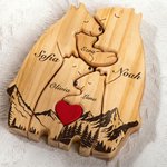 Personalized Wooden Red Heart Cute Hugging Bear Family Puzzle with 2-8 Names Desk Decor Birthday Mother's Day Gift for Mother Grandma Family