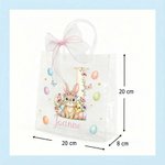 Gepersonaliseerde Transparante Cadeauzak met Roze Strik met Paaseieren en Paashaasmotief met Naam en Initiaal Paasfeestjes Cadeau voor Kinderen