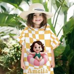 Personalized 3D Cartoon Character Swim Ring Plaid Soft Hooded Beach Towel with Name Travel Essentials Summer Vacation Birthday Gift for Boys Girls