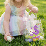 Gepersonaliseerd Roze Strik Schattig Konijn Paasei Transparant Geschenktasje met Naam en Voorletter Dagelijks Gebruik Paasgeschenk voor Jongens Meisjes Kinderen