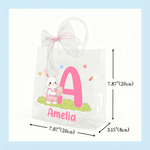 Gepersonaliseerd Roze Strik Schattig Konijn Paasei Transparant Geschenktasje met Naam en Voorletter Dagelijks Gebruik Paasgeschenk voor Jongens Meisjes Kinderen