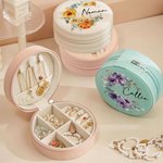 Personalized Birth Flower Wreath Portable Leather Jewellery Box with Name Travel Accessories Birthday Anniversary Gift for Women Girls