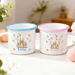 Personalised Cute Rabbit Easter Egg Enamel Mug with Name and Initial Daily Drinking Easter Gift for Children