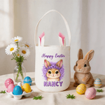 Personalized Cute Leopard Print Easter Bunny Design Reusable Easter Basket with Name and Bunny Ears Eggs Hunting Happy Easter Gift for Kids