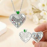 Personalised Birthstones Heart Locket Necklace with Names and Pendant Birthday Anniversary Mother's Day Gift for Women