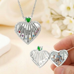 Personalised Birthstones Heart Locket Necklace with Names and Pendant Birthday Anniversary Mother's Day Gift for Women