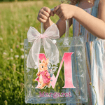 Personalized Cute Easter Bunny Transparent Gift Bag with Name and Initial Easter Party Favors Gift for Kids