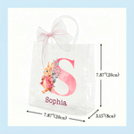 Personalized Cute Easter Bunny Transparent Gift Bag with Name and Initial Easter Party Favors Gift for Kids