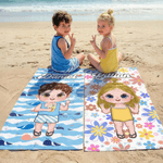 Personalised Cartoon Character Quick Dry Microfiber Beach Towel and Drawstring Bag Set with Name Summer Holiday Beach Party Gift for Family Friends