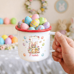 Personalised Cute Rabbit Easter Egg Enamel Mug with Name and Initial Daily Drinking Easter Gift for Children