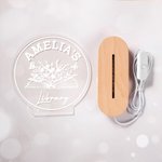 Personalised Name Library LED Night Light with Wood Base Book Club Decor Birthday Gift for Book Lover