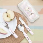 Personalized Cute Flower Animal Fork Spoon Knife 3 Pcs Cutlery Set with Name Back to School Easter Birthday Gift for Boys Girls