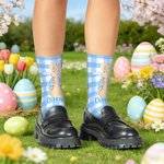 Personalized Cute Easter Bunny Eggs Flower Plaid Design Soft Kid Adult Mid-Calf Socks Daily Wear Easter Gift for Kids Family