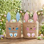 Personalized Cute Bunny Design Jute Bucket Basket with Name and Bunny Ears Easter Egg Hunting Easter Party Favors Gift for Kids Toddlers