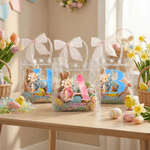 Personalized Cute Easter Bunny Transparent Gift Bag with Name and Initial Easter Party Favors Gift for Kids