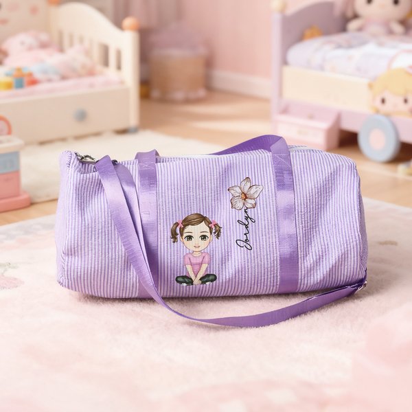 Personalised Cartoon Character Birth Flower Kid Seersucker Duffle Bag Overnight Sports Travel Essentials Birthday Gift for Boys Girls