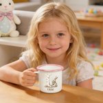 Personalized Cute Easter Egg Bunny Flower 12 oz Enamel Mug with Initial and Name Easter Party Gift for Kid