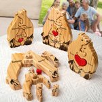 Personalized Wooden Red Heart Cute Hugging Bear Family Puzzle with 2-8 Names Desk Decor Birthday Mother's Day Gift for Mother Grandma Family