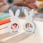 Personalized Cute Bunny Flower Wave Point Acrylic Photo Frame with Photo and Name Easter Birthday Gift for Kids Boys Girls