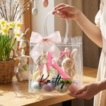 Personalized Cute Peter Rabbit Initial Clear Gift Bag with Name and Pink Bow Ribbon Easter Party Favors Gift for Kids