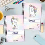 Personalized Rainbow Cloud Fantasy Unicorn Initial Spiral A5 Notebook with Name and 120 Lined Pages Daily Use Birthday Gift for Girls