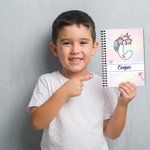 Personalized Rainbow Cloud Fantasy Unicorn Initial Spiral A5 Notebook with Name and 120 Lined Pages Daily Use Birthday Gift for Girls