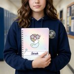 Personalized Rainbow Cloud Fantasy Unicorn Initial Spiral A5 Notebook with Name and 120 Lined Pages Daily Use Birthday Gift for Girls