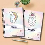 Personalized Rainbow Cloud Fantasy Unicorn Initial Spiral A5 Notebook with Name and 120 Lined Pages Daily Use Birthday Gift for Girls