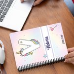 Personalized Rainbow Cloud Fantasy Unicorn Initial Spiral A5 Notebook with Name and 120 Lined Pages Daily Use Birthday Gift for Girls