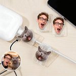 Personalised Face Photo Design Set of 2 Acrylic Cable Protector for iPhone Type-C Phone Accessory Birthday Gift for Family Friends