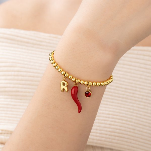 Personalized Lucky Horn Charm 3D Bubble Initial Birthstone Bracelet Birthday Gift for Italian Men Women