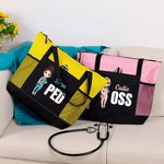 Borsa tote grande personalizzata in tessuto Oxford con infermiera in stile cartone animato, nome e titolo - Regalo di compleanno per infermiere