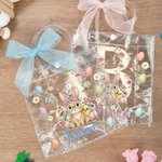 Borsa PVC trasparente personalizzata con nome, iniziale e fiocco, stampa a tema Pasqua - Regalo per bambini