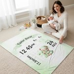 Personligt sött björnmönster med initialer Mjuk pläd med namn och födelseinformation Barnrumsinredning Födelsedagspresent för nyfödda