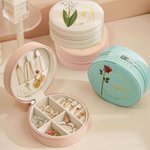 Personalized Gold-Edged Birth Flower PU Leather Jewelry Box with Name Portable Travel Accessories Birthday Anniversary Gift for Women Girls