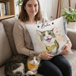Taie d'oreiller personnalisée avec photo d'aquarelle de l'animal de compagnie, cœur et empreinte de patte, avec nom, adoption, anniversaire, cadeau d'anniversaire pour chat, chien et propriétaire d'an